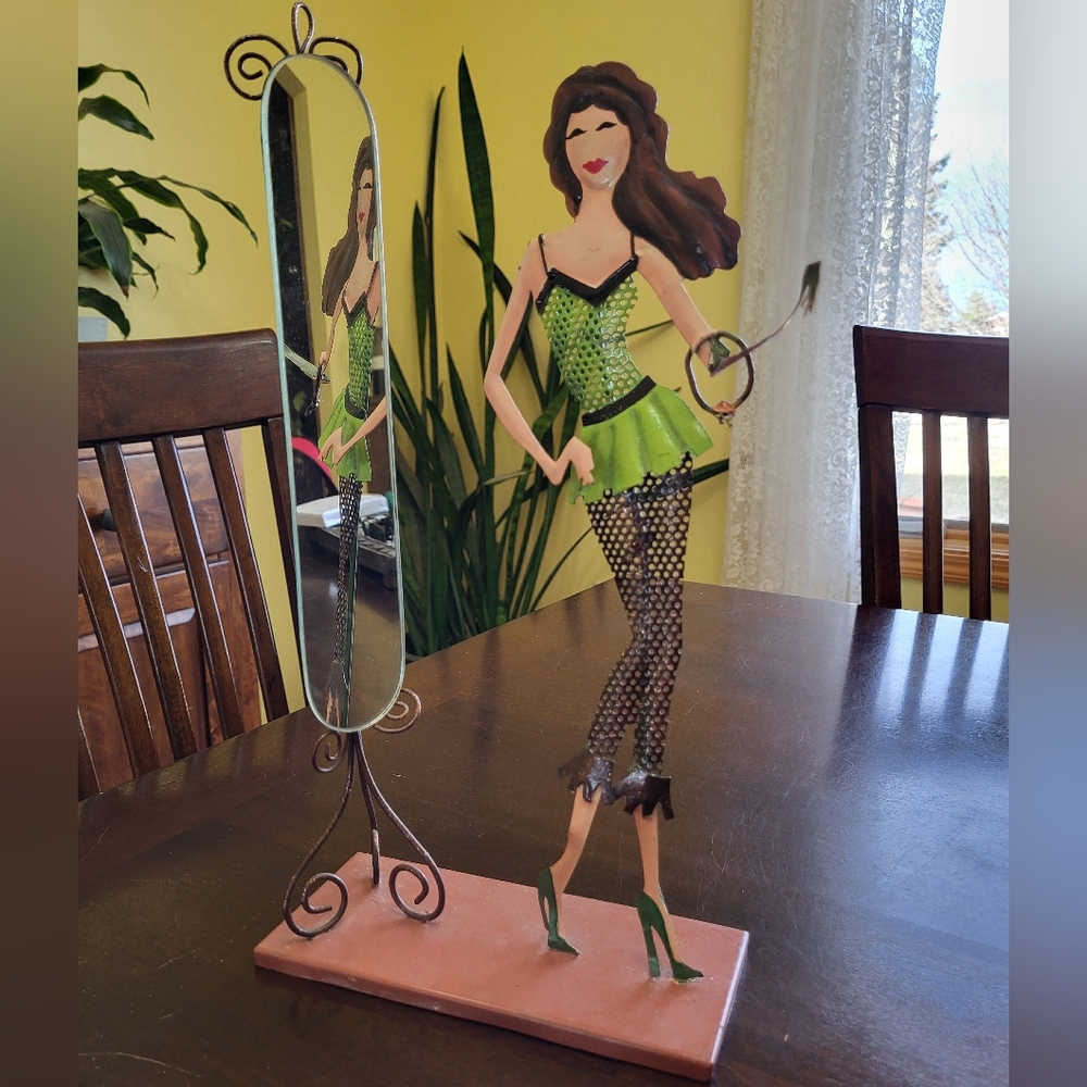 Green and Black Metal Figurine/Jewelry Holder with Mirror